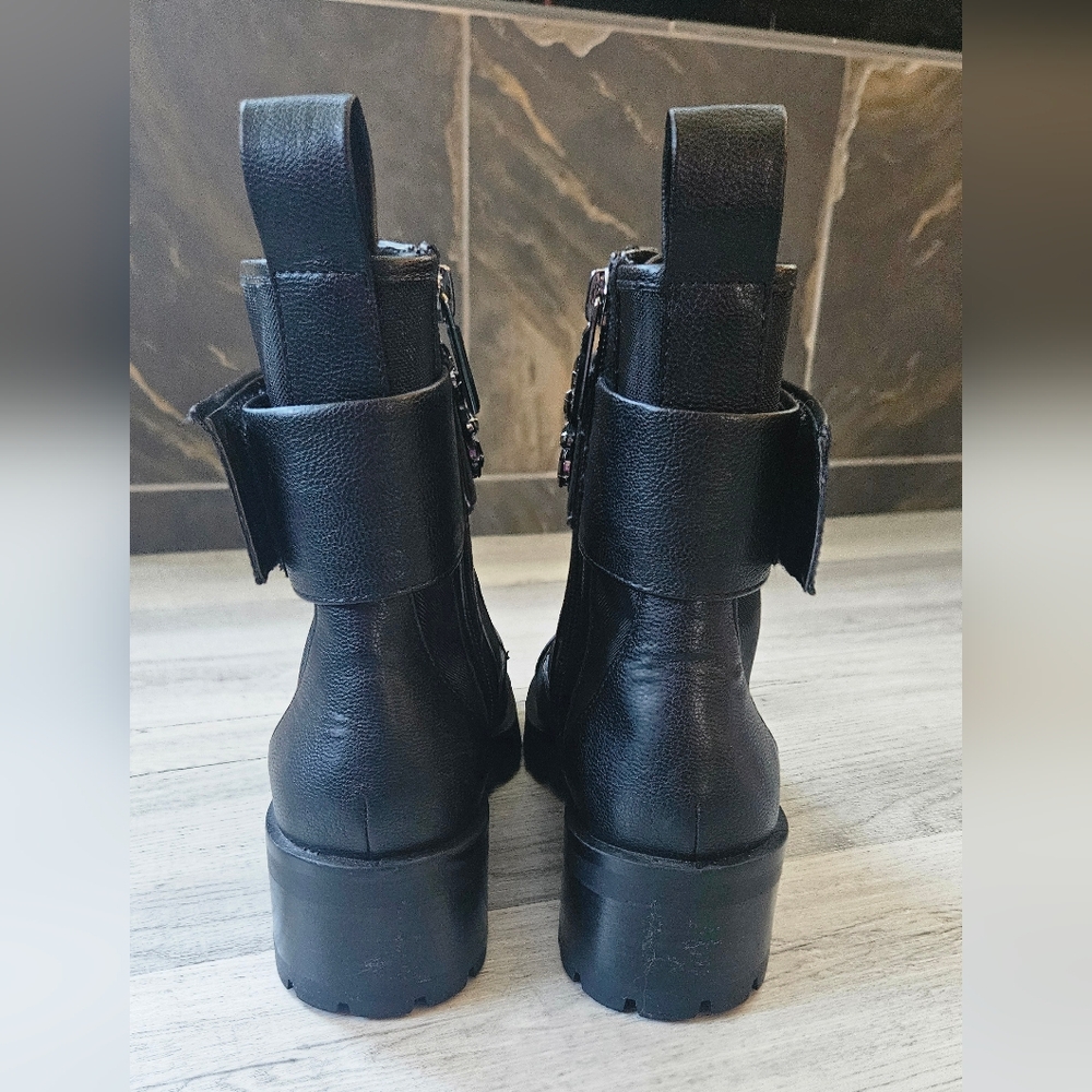 NEW Karl Lagerfeld Summer Mesh Black Leather PIPPA Combat Boots Lug Sole 7.5 - Picture 6 of 12